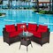 Costway 4PCS Outdoor Patio Rattan Furniture Set Cushioned Sofa Table Turquoise\Black\Navy\Red
